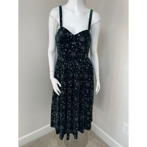 ModCloth x Collectif Green Velvet Celestial Starburst Midi Dress Pockets US 8